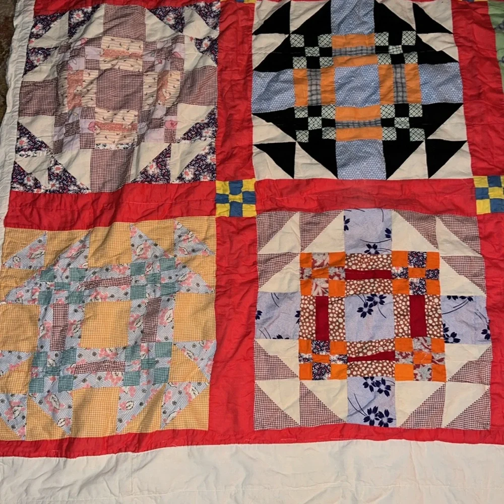 Vintage patchwork quilt 74” x 80” handmade